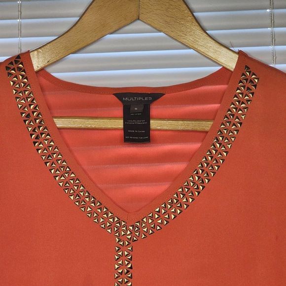 Multiples Blouse | Orange Cold-Shoulder Top with Gold Details - Picture 3 of 5